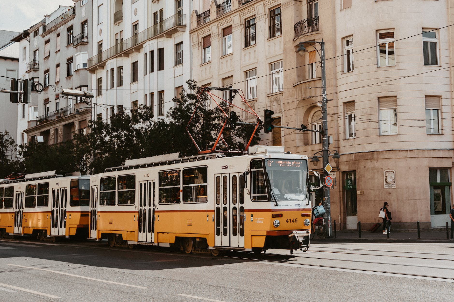 vintage tram on street in budapest