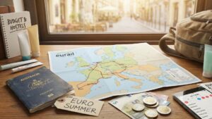 Complete Euro summer guide for Australians: $4,000-6,000 AUD budget, perfect itinerary, save $500+ with Up Bank, book transport on Omio, visa rules & packing list.