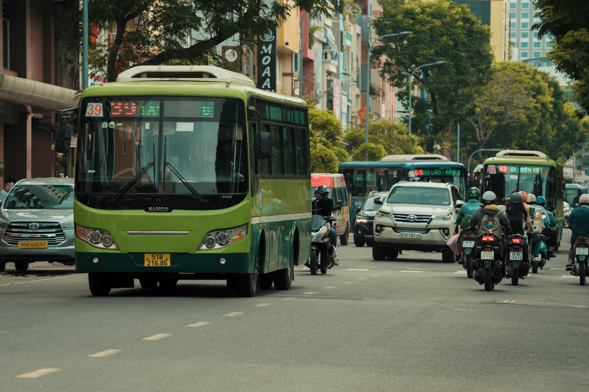 Bus and motorbike traffic in Vietnam