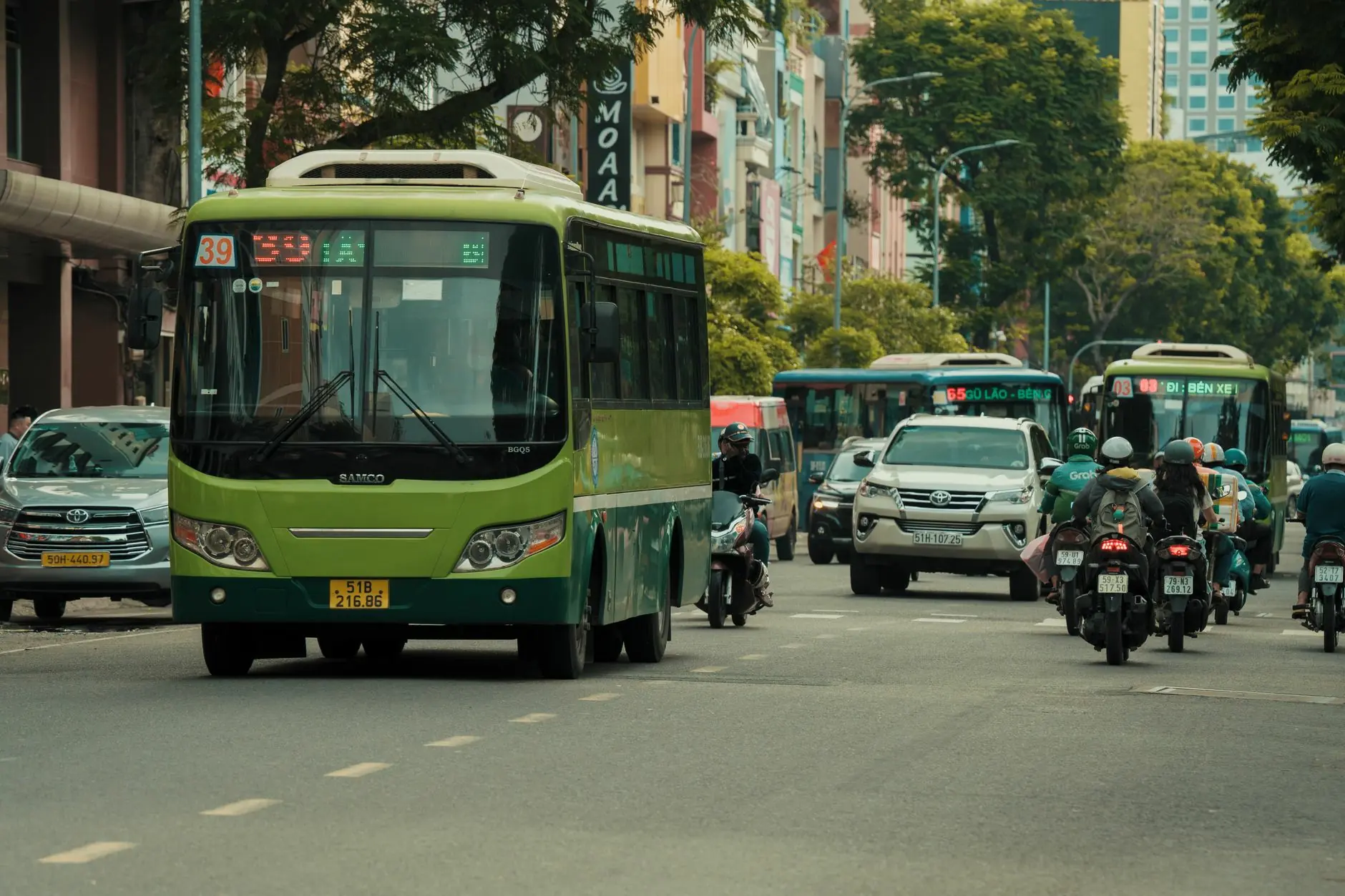 Bus and motorbike traffic in Vietnam