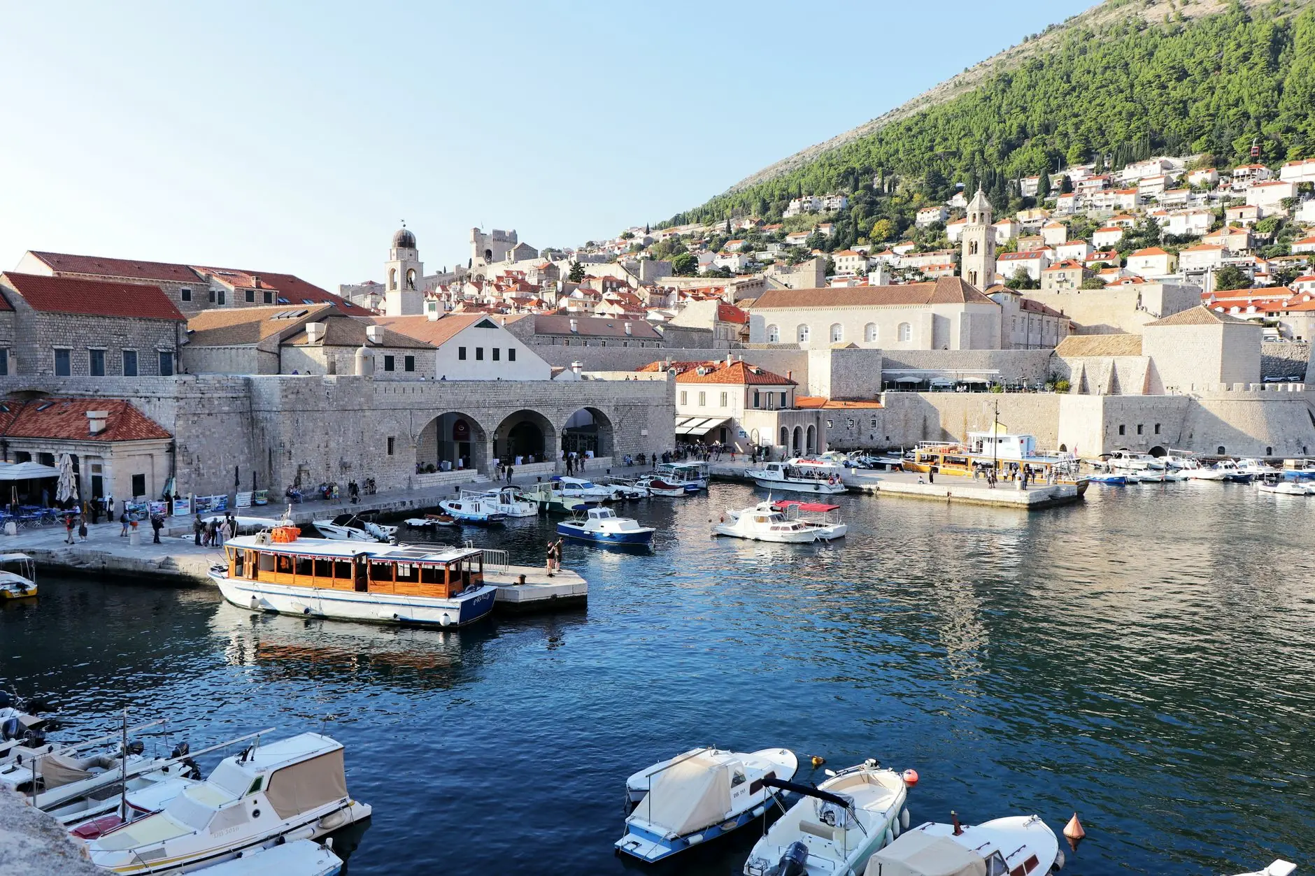 Dubrovnik harbour and boats in Croatia