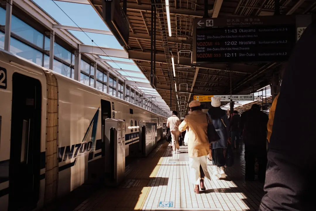 Travelers at a Japan Shinkansen station