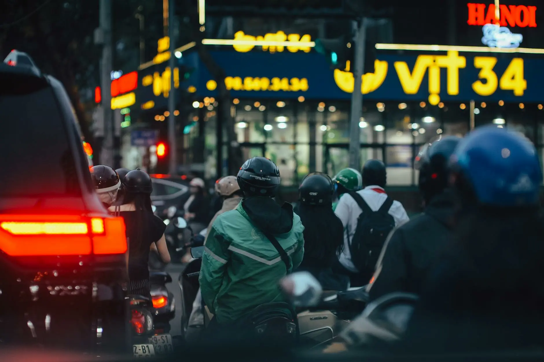 Motorbike traffic in Hanoi Vietnam