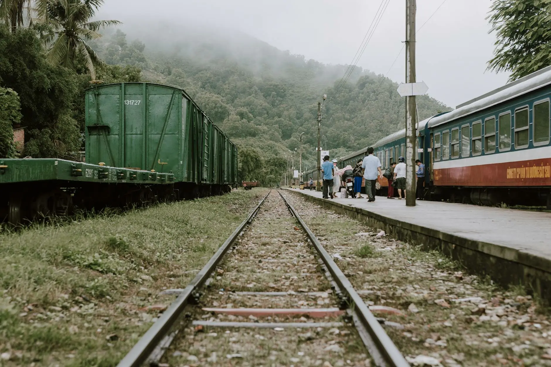 Train at a railway platform in Vietnam