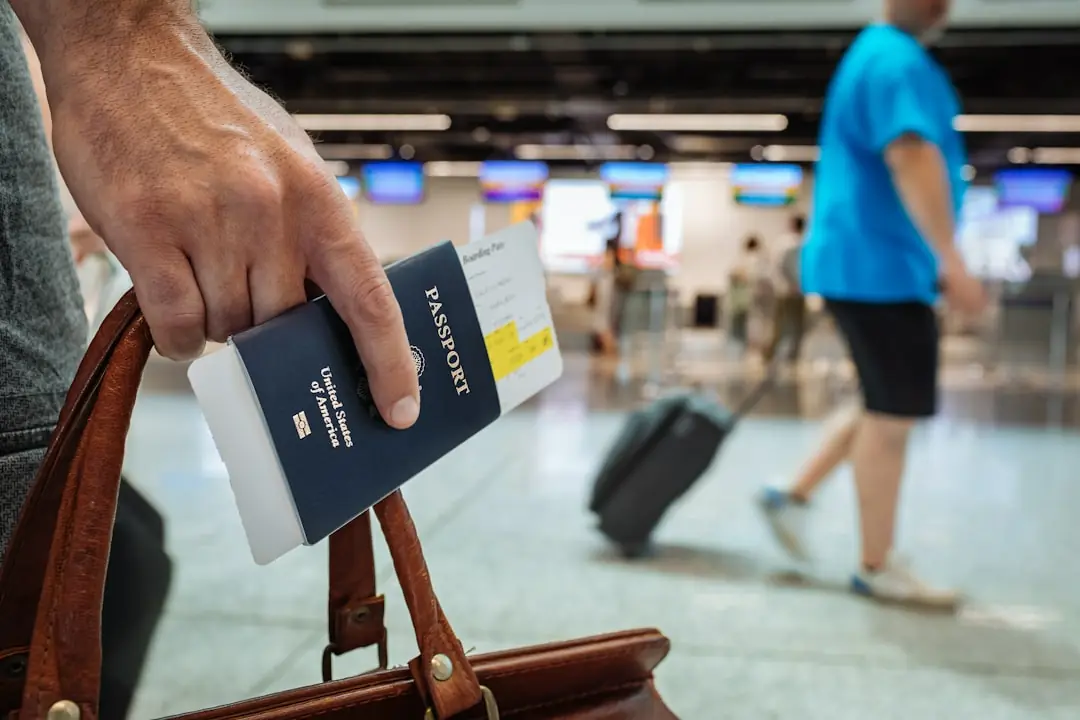 Backpacker passport wallet and debit cards before a trip