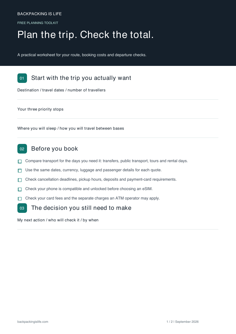 Preview of page one of the Free Trip Planning Kit