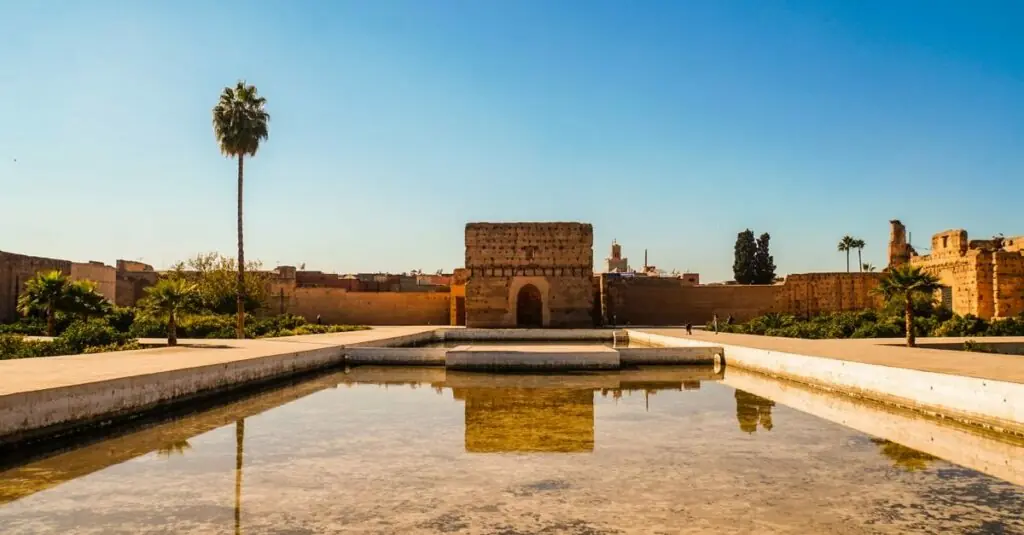 El Badi Palace and its reflecting pool in Marrakech, Morocco