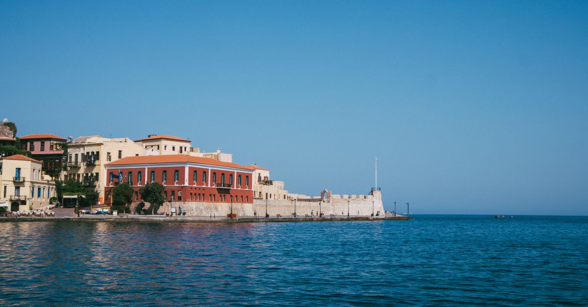 Chania harbour waterfront in Crete