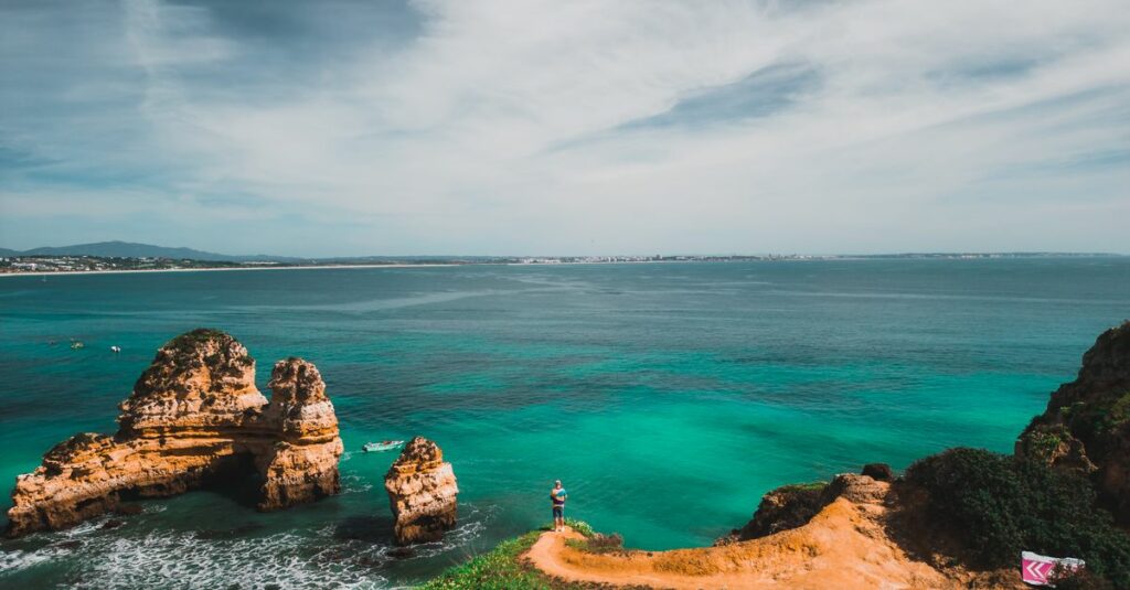 Rock formations and turquoise sea on the Algarve coast near Lagos