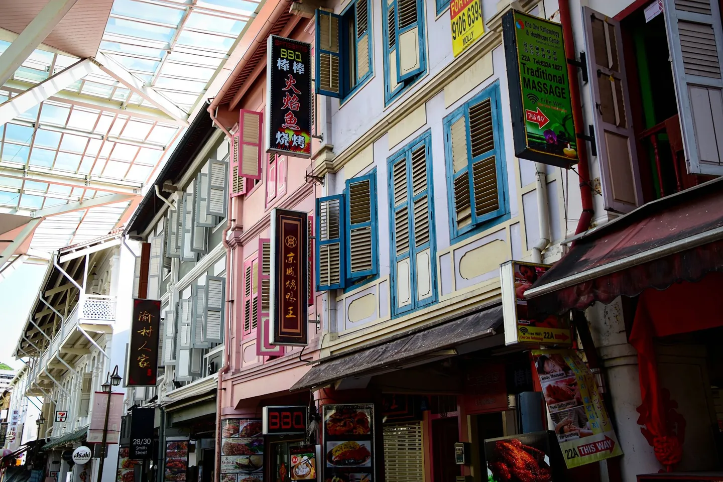 Colourful shophouses along Smith Street in Singapore’s Chinatown